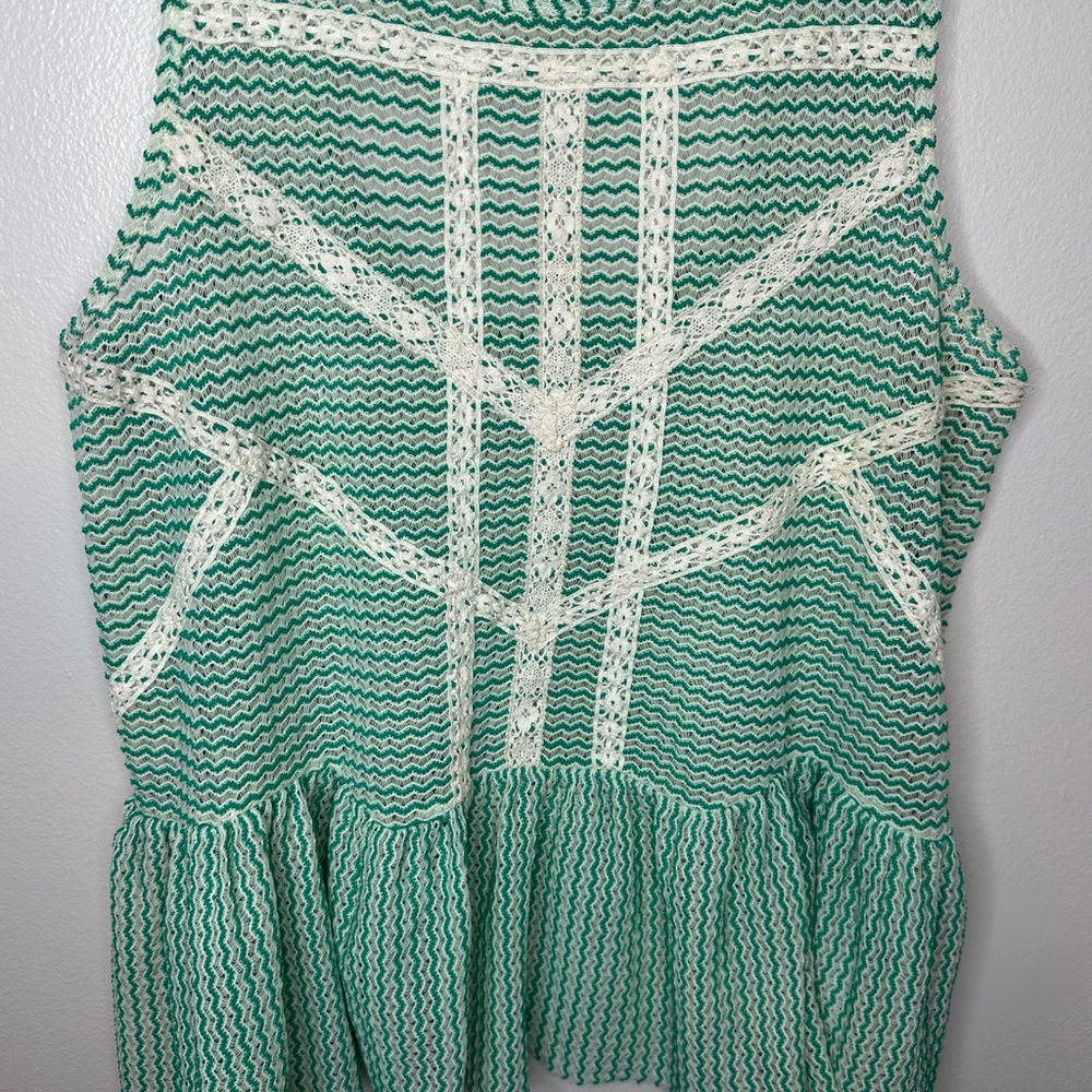 Free People Green & Ivory Womens Sleeveless Crochet Peplum Top Size M - Picture 3 of 5